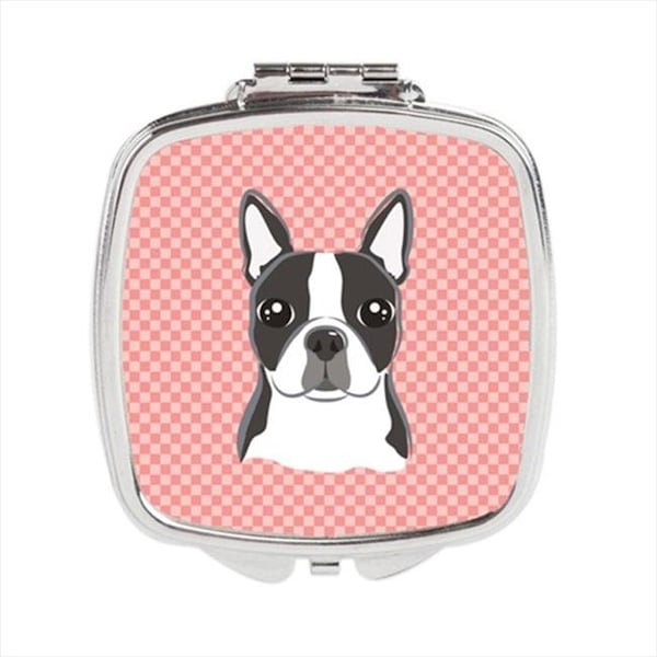 Carolines Treasures Carolines Treasures BB1203SCM Checkerboard Pink Boston Terrier Compact Mirror; 2.75 x 3 x .3 In. BB1203SCM - main